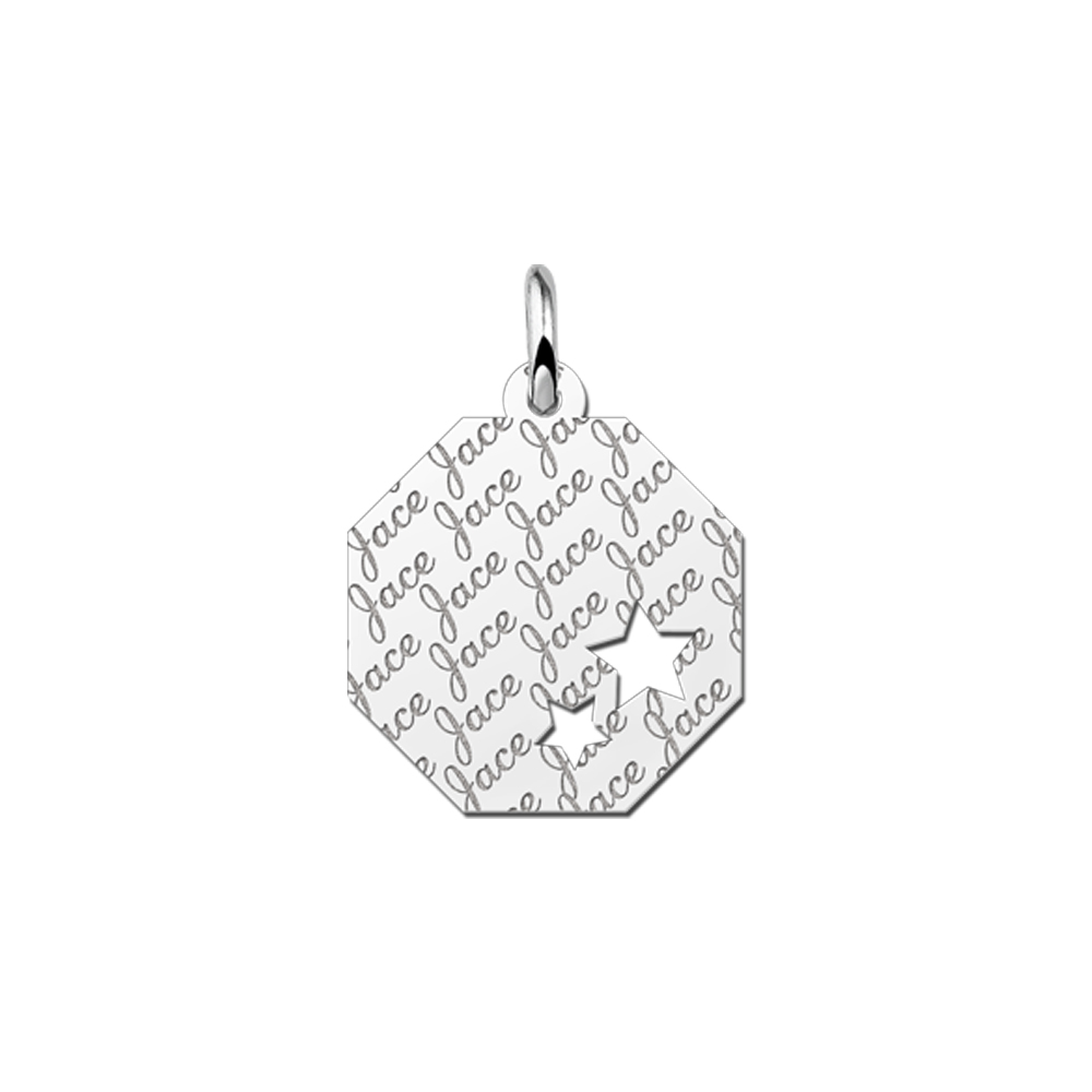 Repeatedly Engraved Solid Silver Pendant with Stars