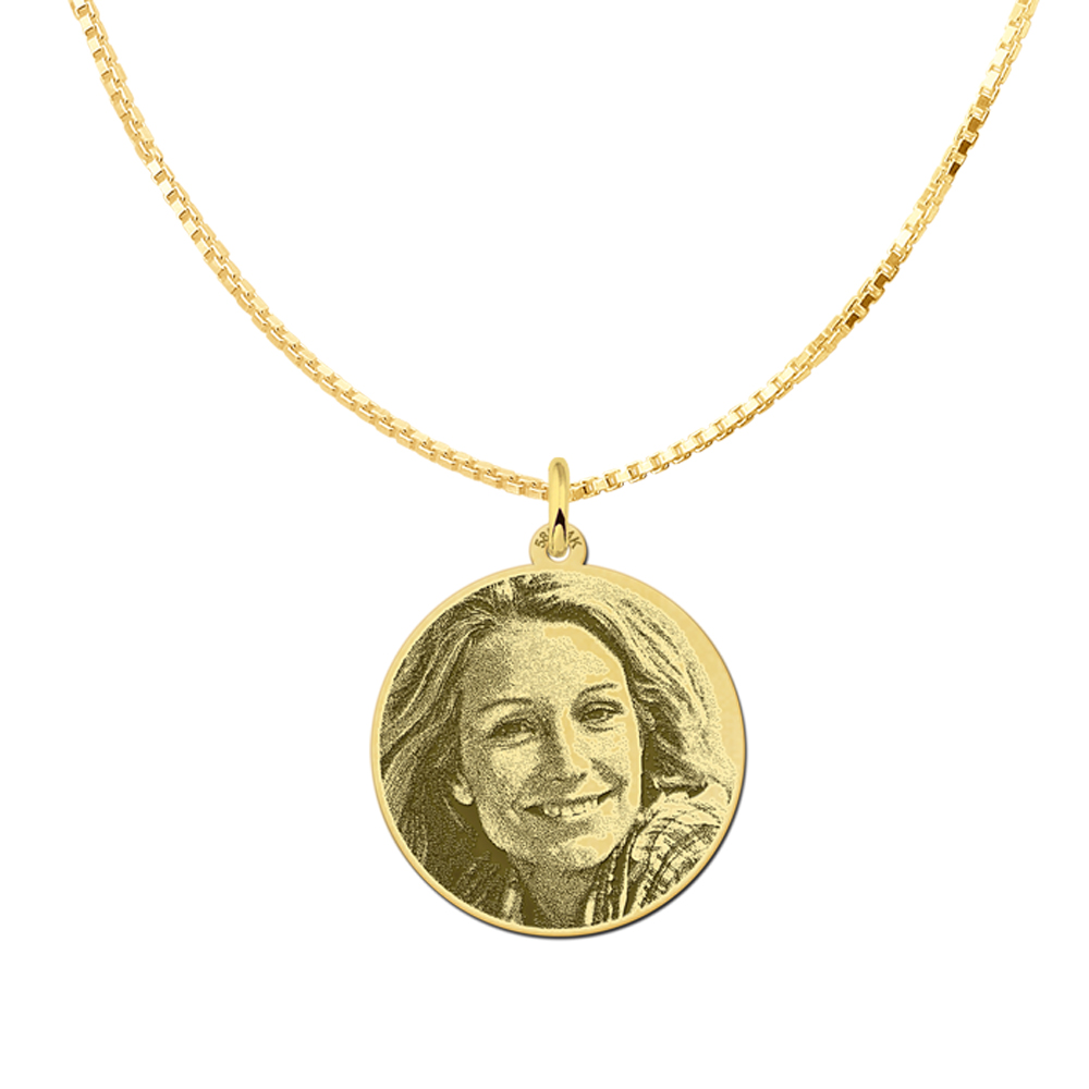 Gold photo necklace round