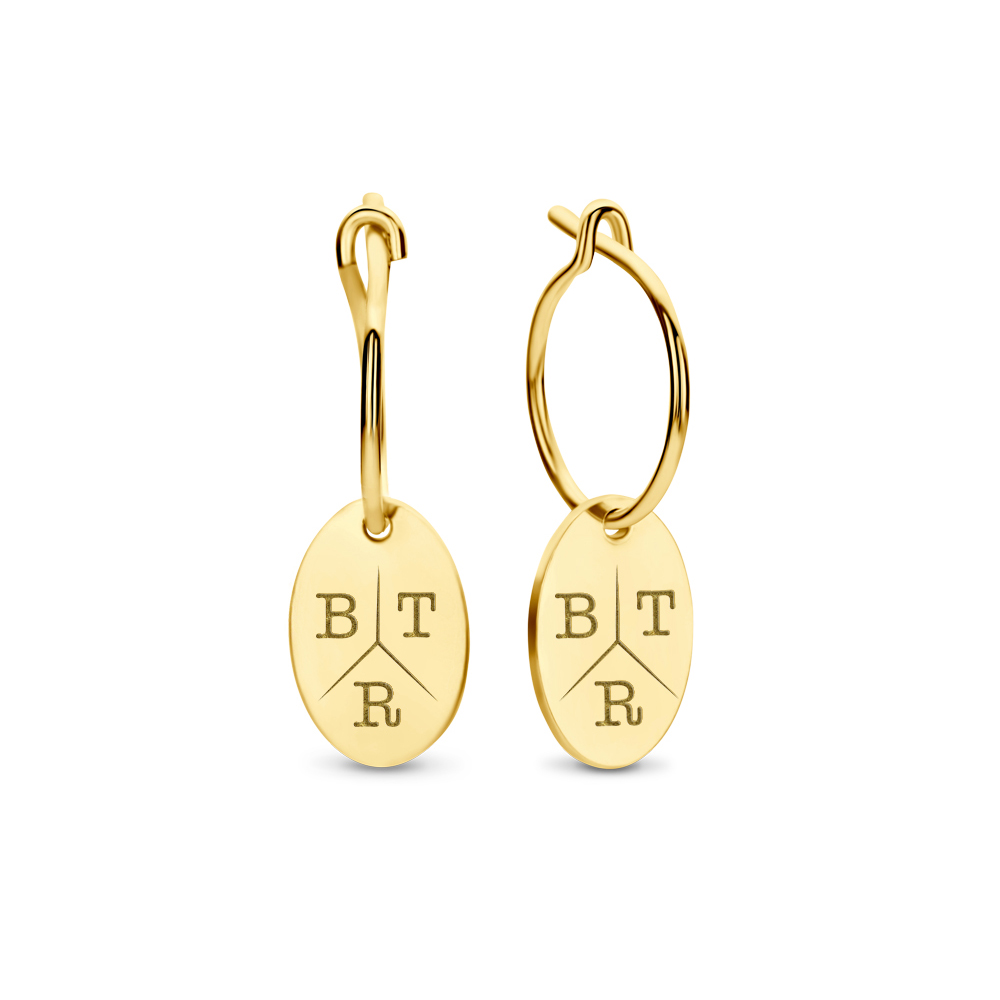 Initials earrings oval in 14 carat gold