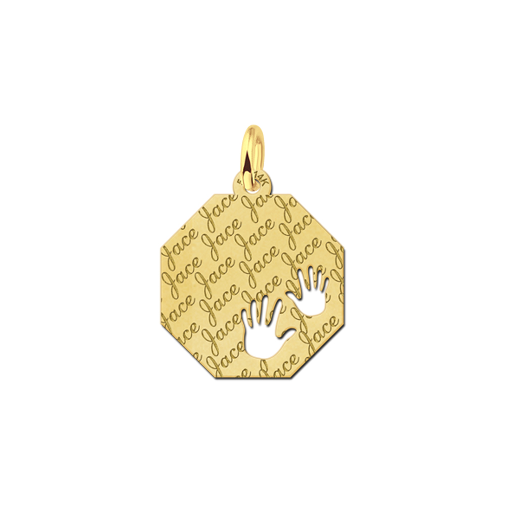 Fully Engraved Gold Octagon Pendant with Hands