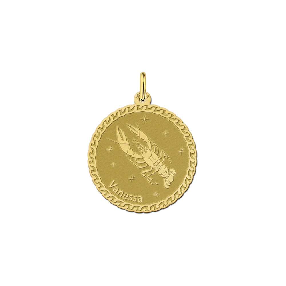 Golden round zodiac pendant Cancer