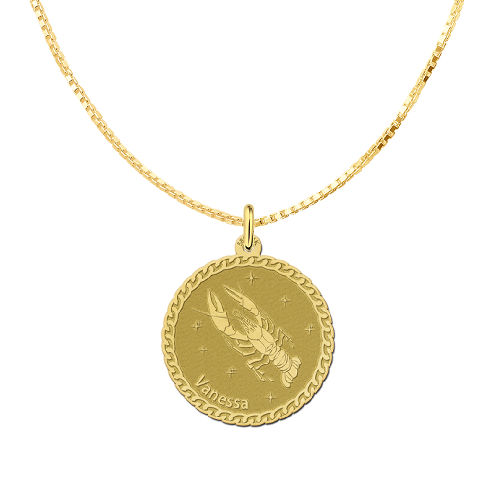 Golden round zodiac pendant Cancer