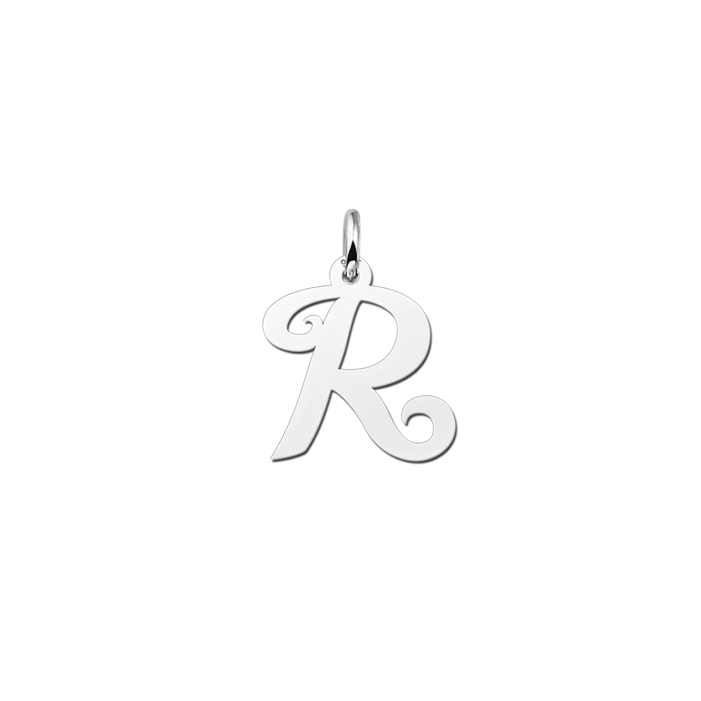 Silver initial pendant curly