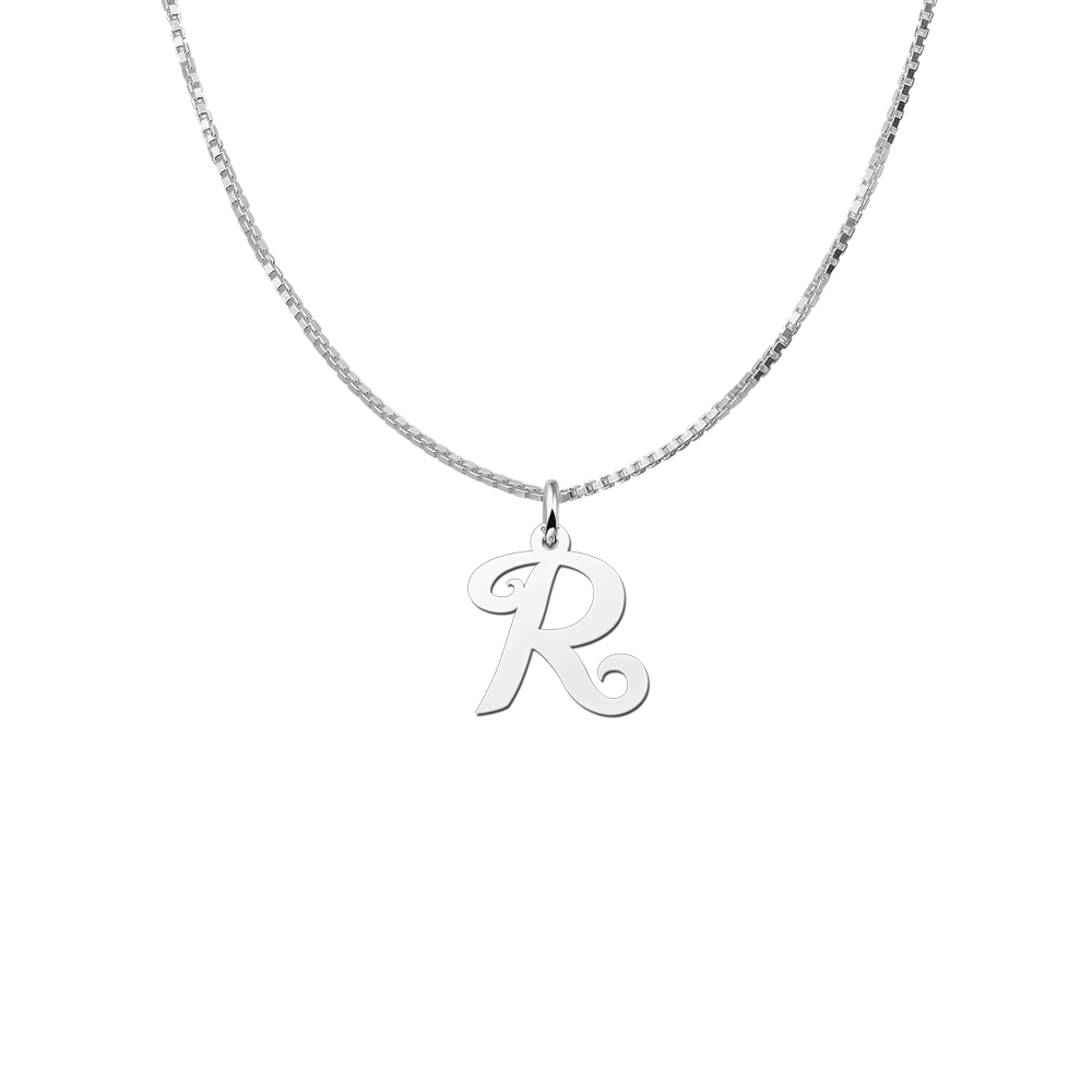 Silver initial pendant curly