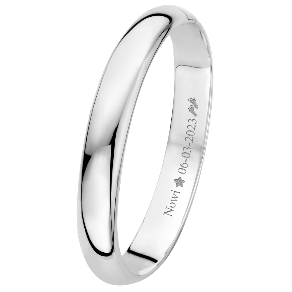 Bangle bracelet silver oval 10mm with engraving
