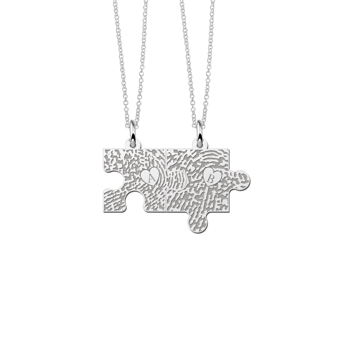 Silver friendship puzzle necklace with fingerprint & initial