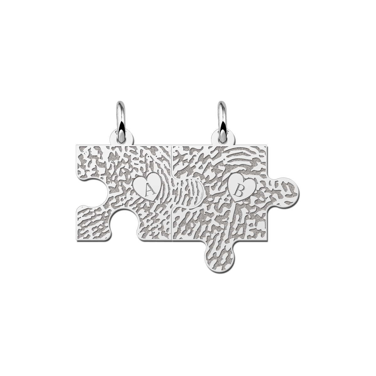 Silver friendship puzzle necklace with fingerprint & initial