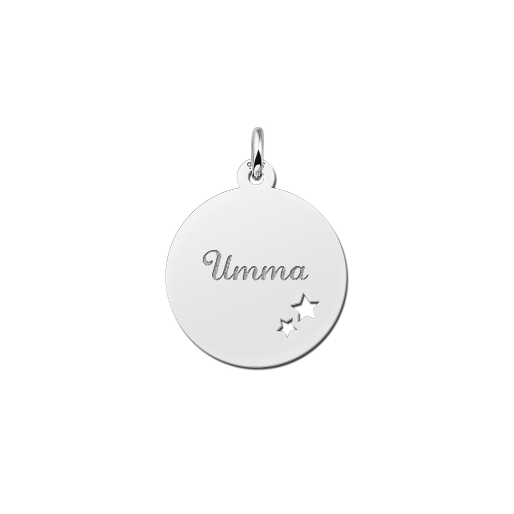 Silver Disc Pendant with Name and Stars