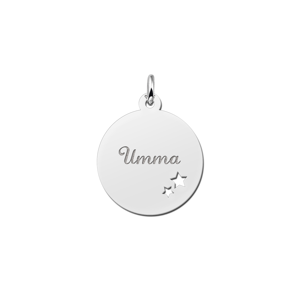 Silver pendant with name and two stars
