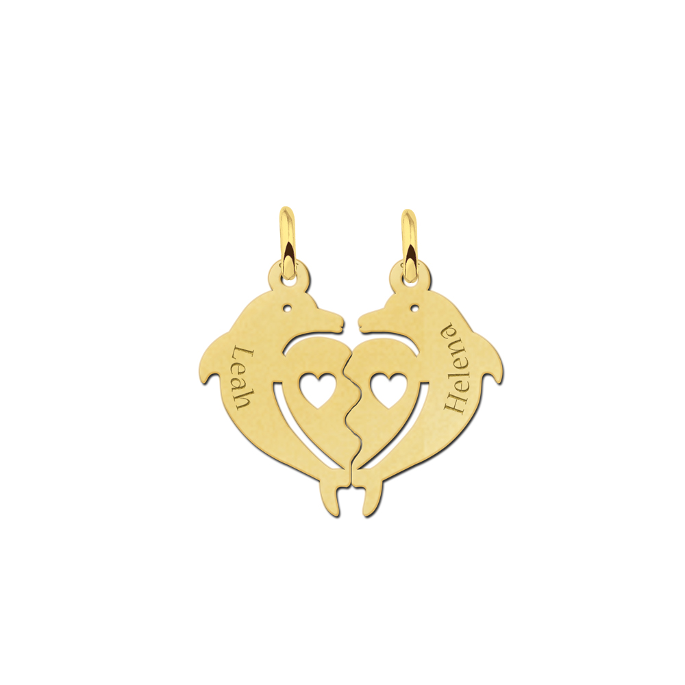 Gold plated dolphin breakable pendant with names