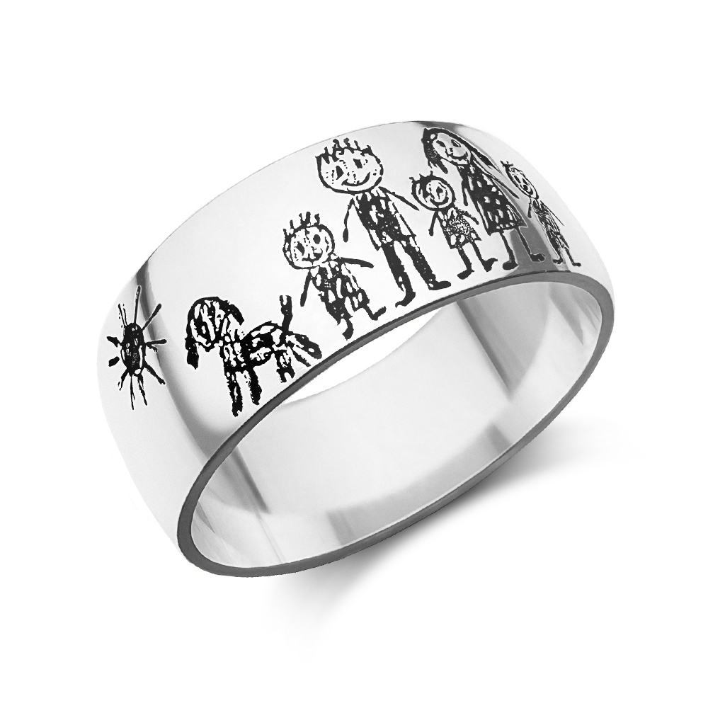 Sterling Domed Silver Ring with Child’s Drawing