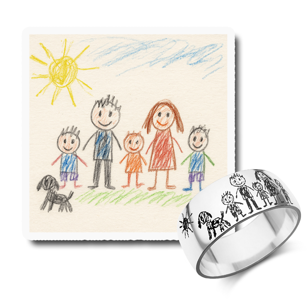 Sterling Domed Silver Ring with Child’s Drawing