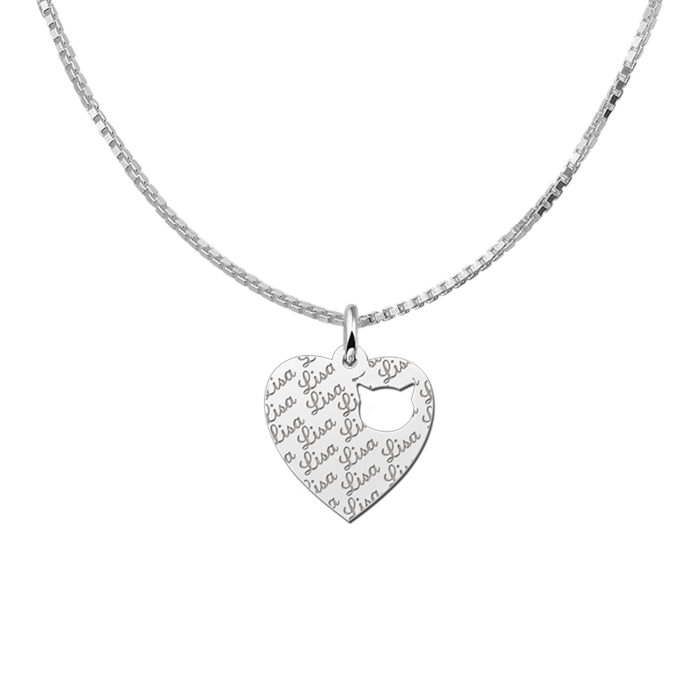 Fully Engraved Silver Heart Pendant with Cathead