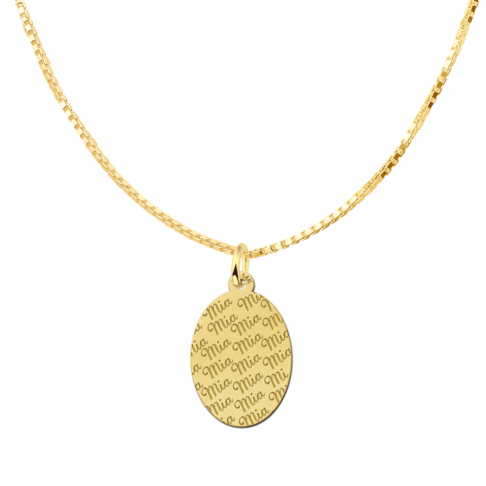 Gold Oval Necklace Engraved