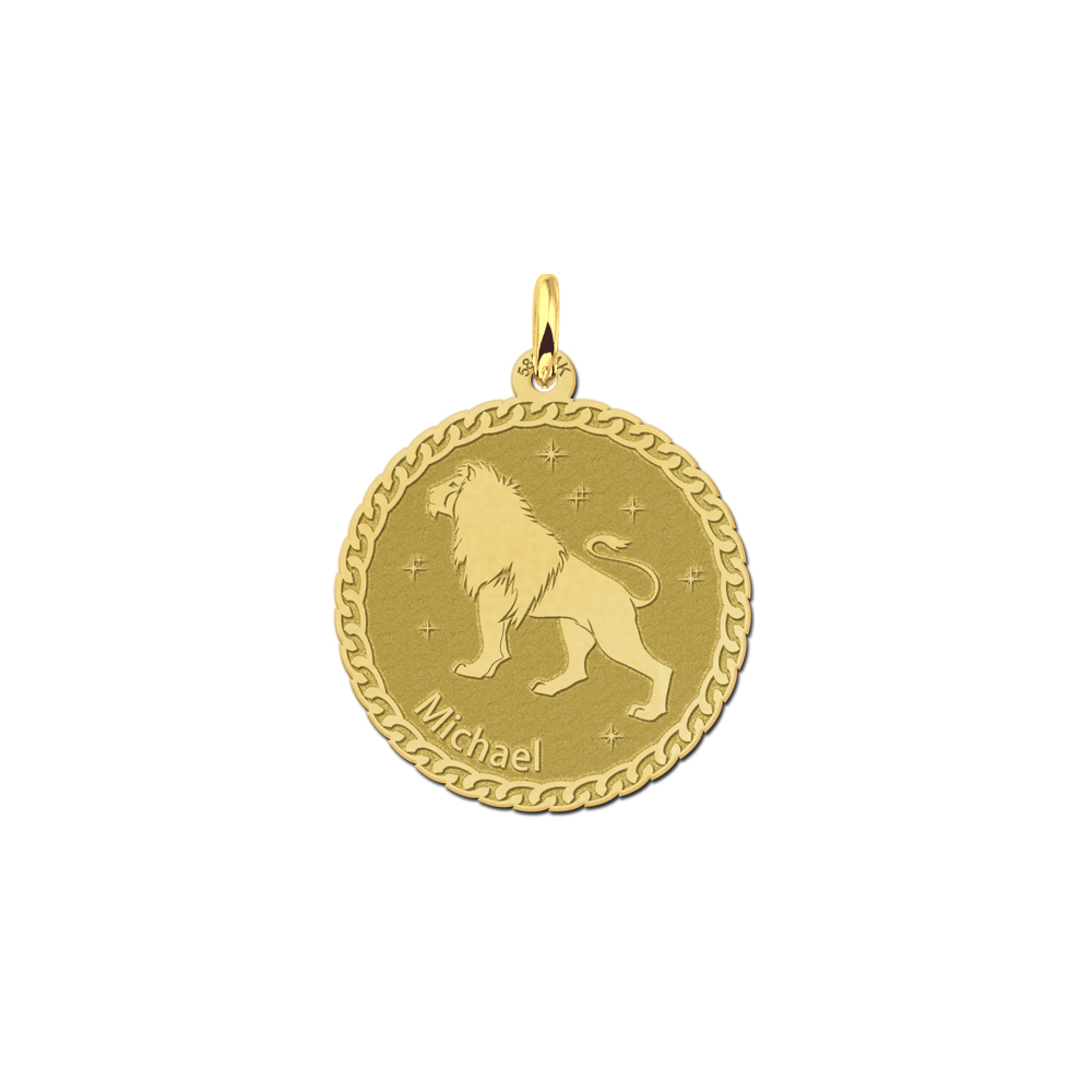 Golden round zodiac pendant Leo