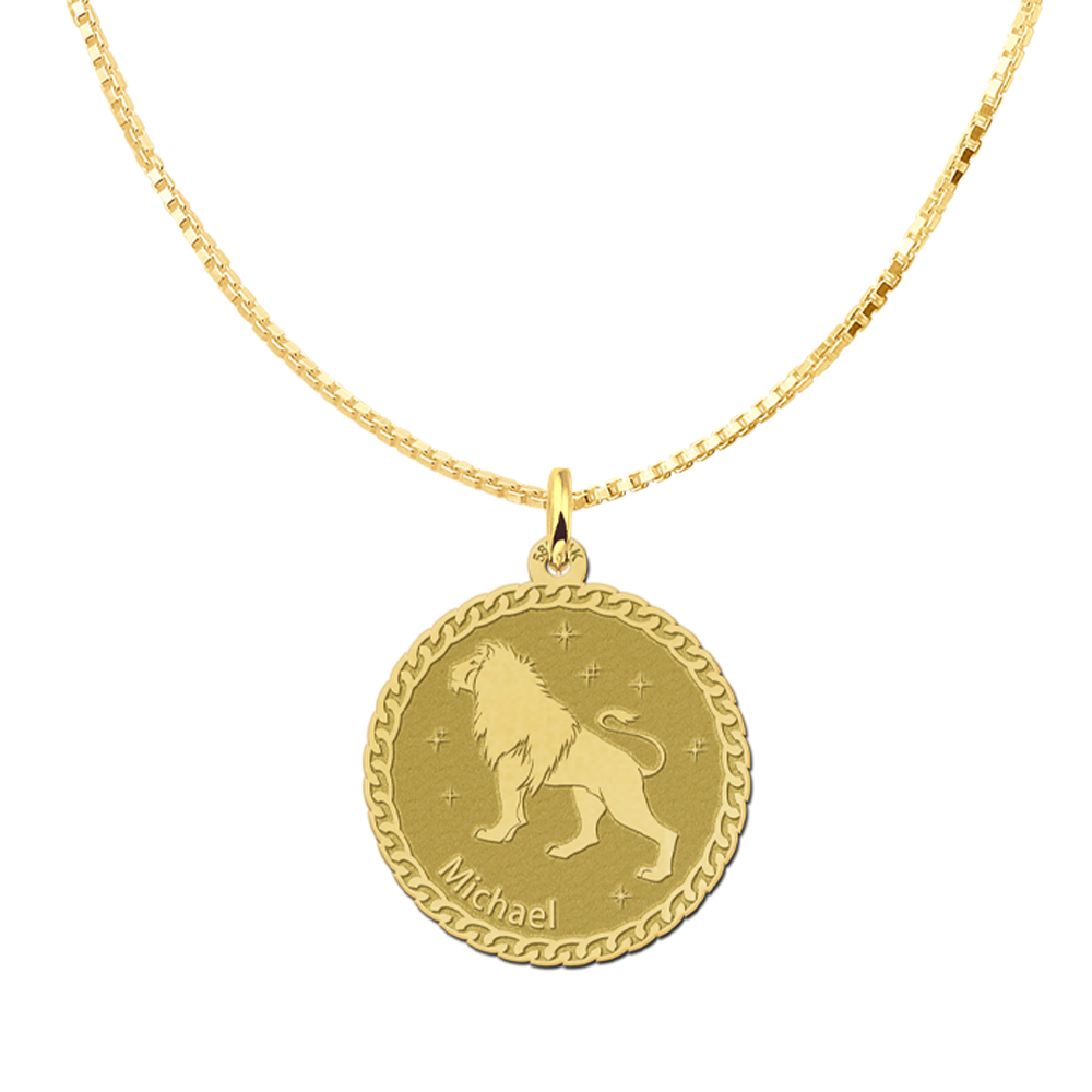 Golden round zodiac pendant Leo