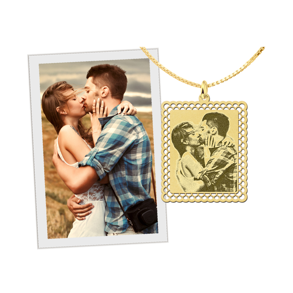 Photo necklace rectangle gold