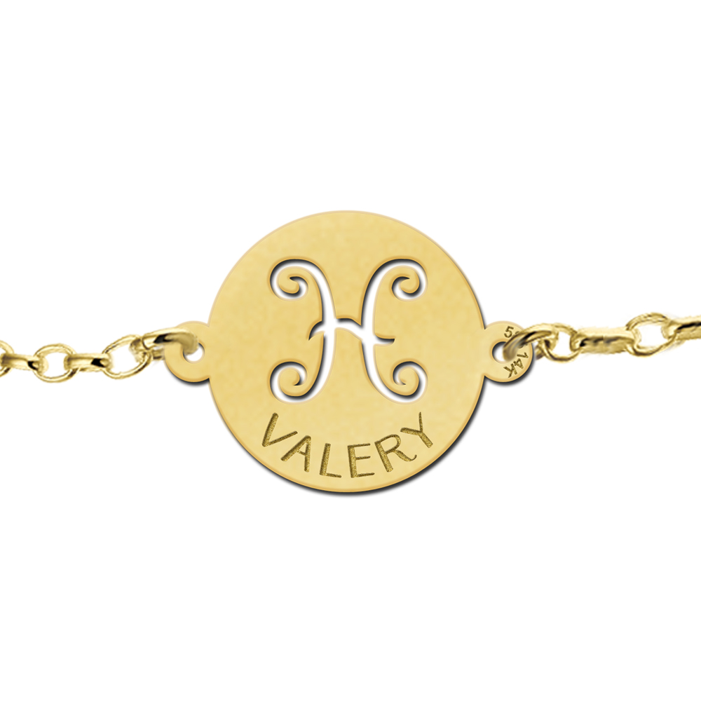Golden zodiac bracelet round Pisces