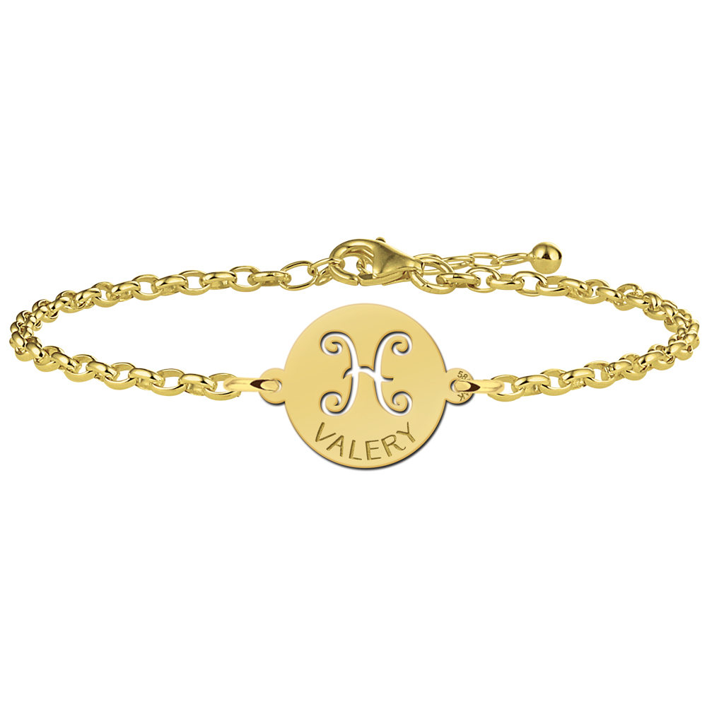 Golden zodiac bracelet round Pisces