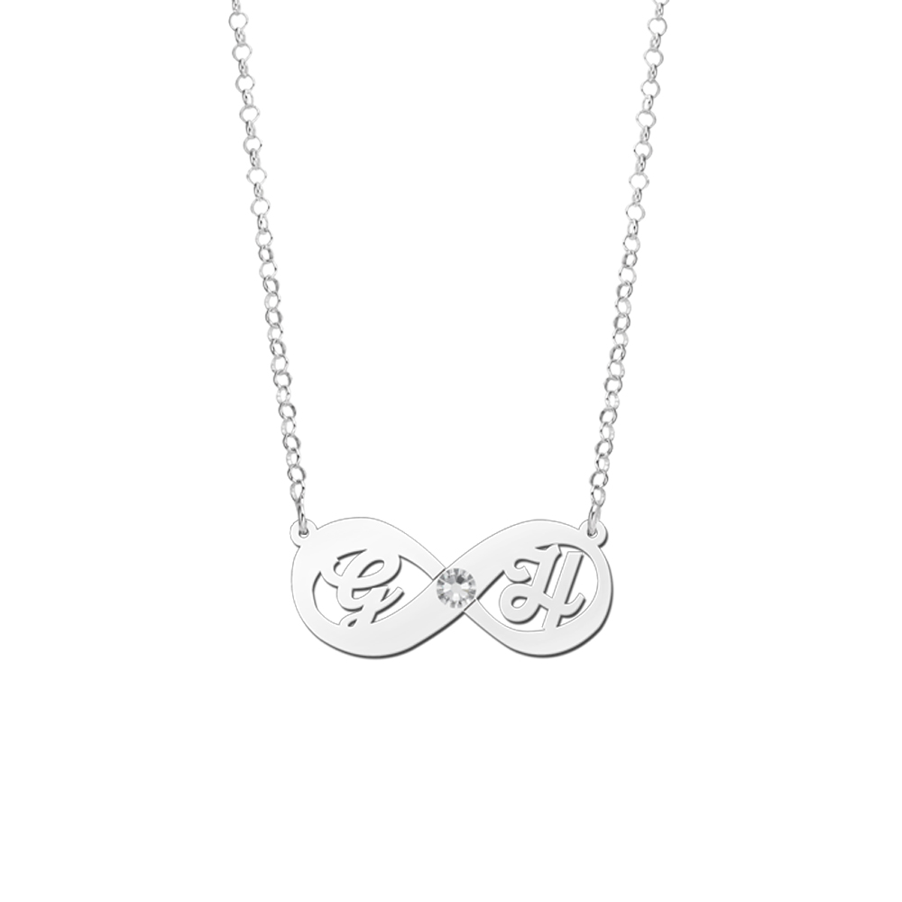 Silver Infinity Necklace With Initials and Zirconia