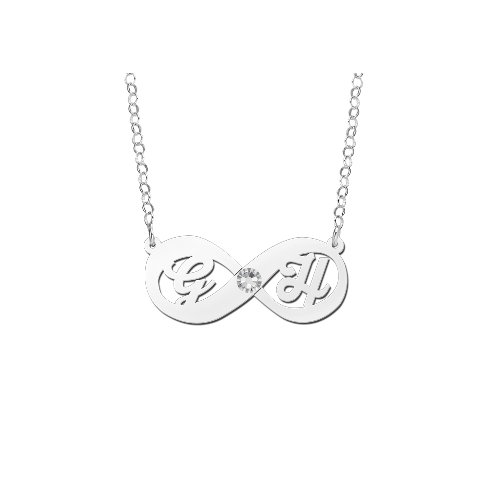 Silver Infinity Necklace With Initials and Zirconia