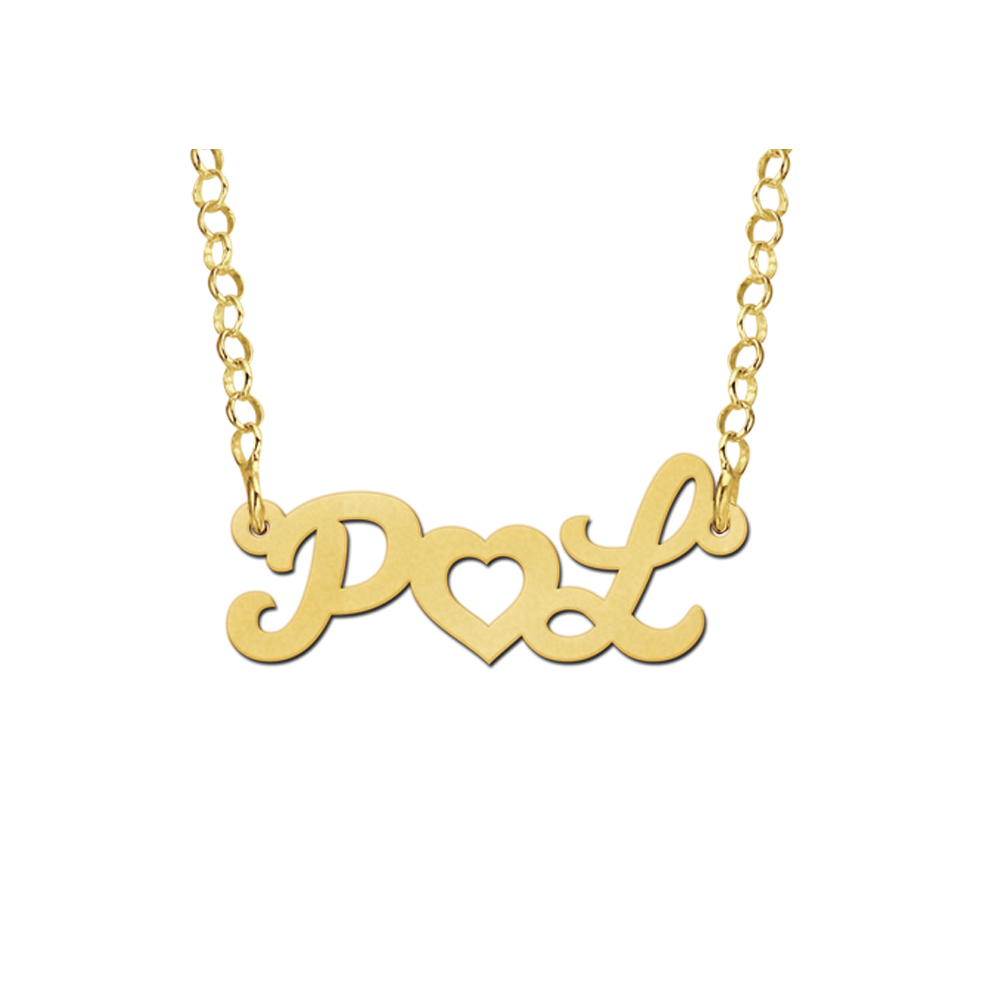 Gold Plated Name Necklace, Initials With Heart