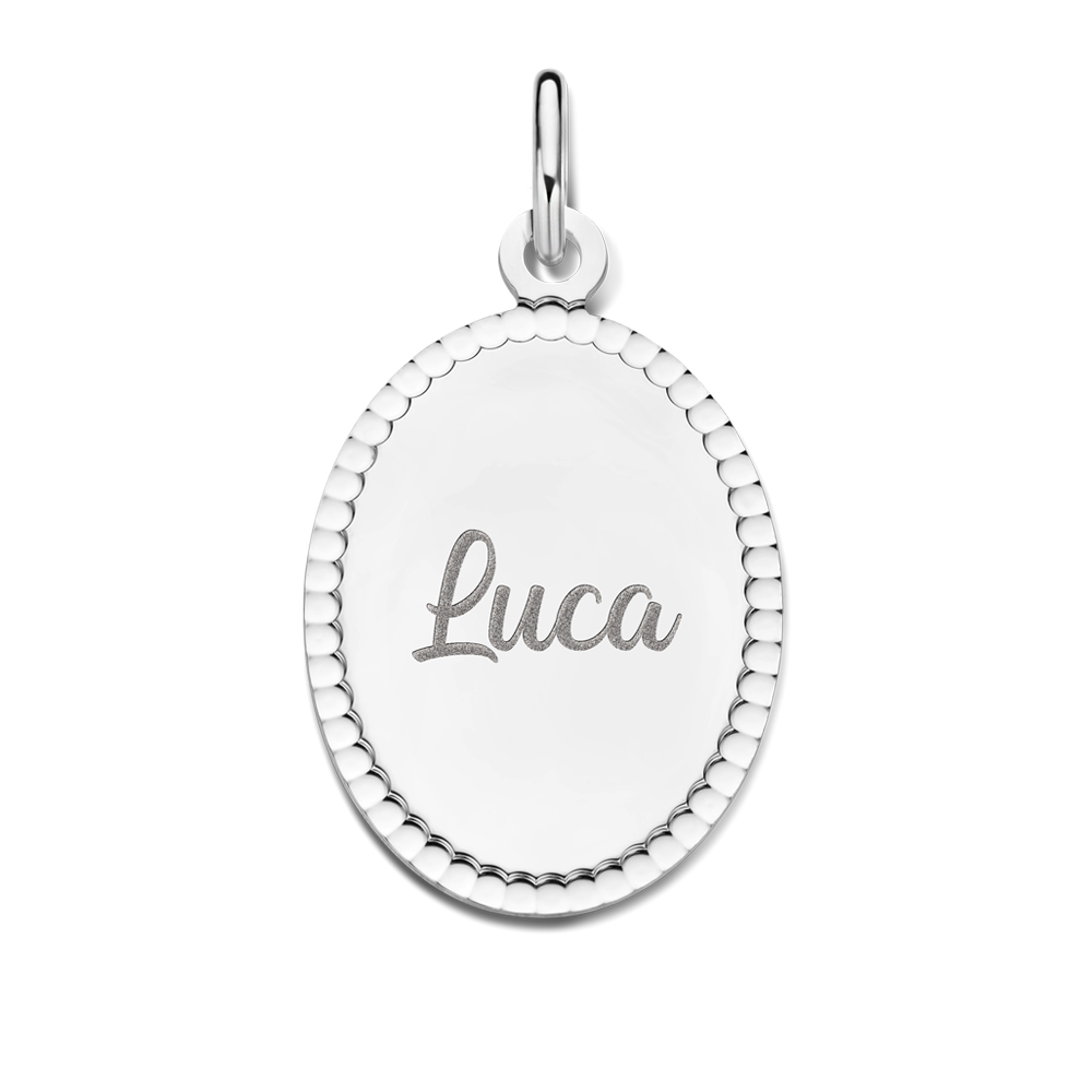 Silver Oval Pendant with Decorative Edge and Name - Names4ever