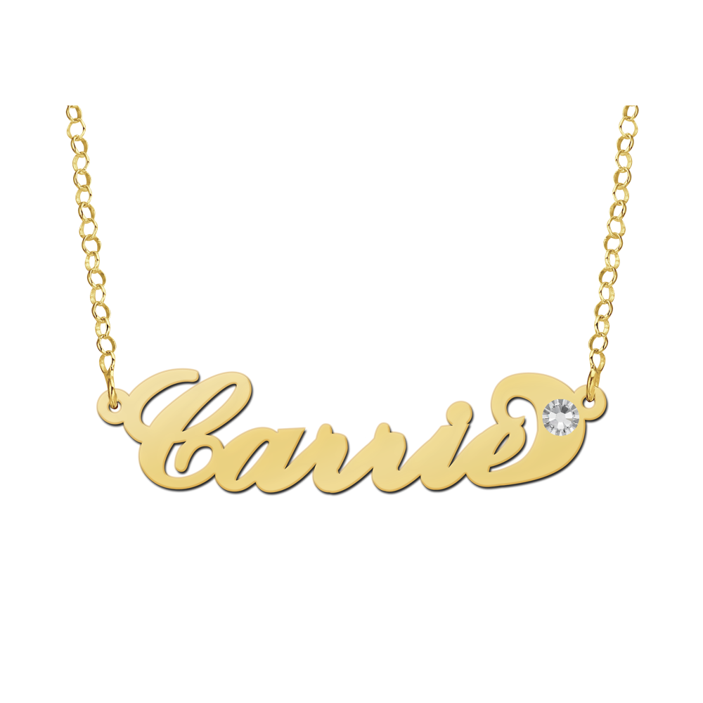 Gold Carrie Style Name Necklace with Zirconia