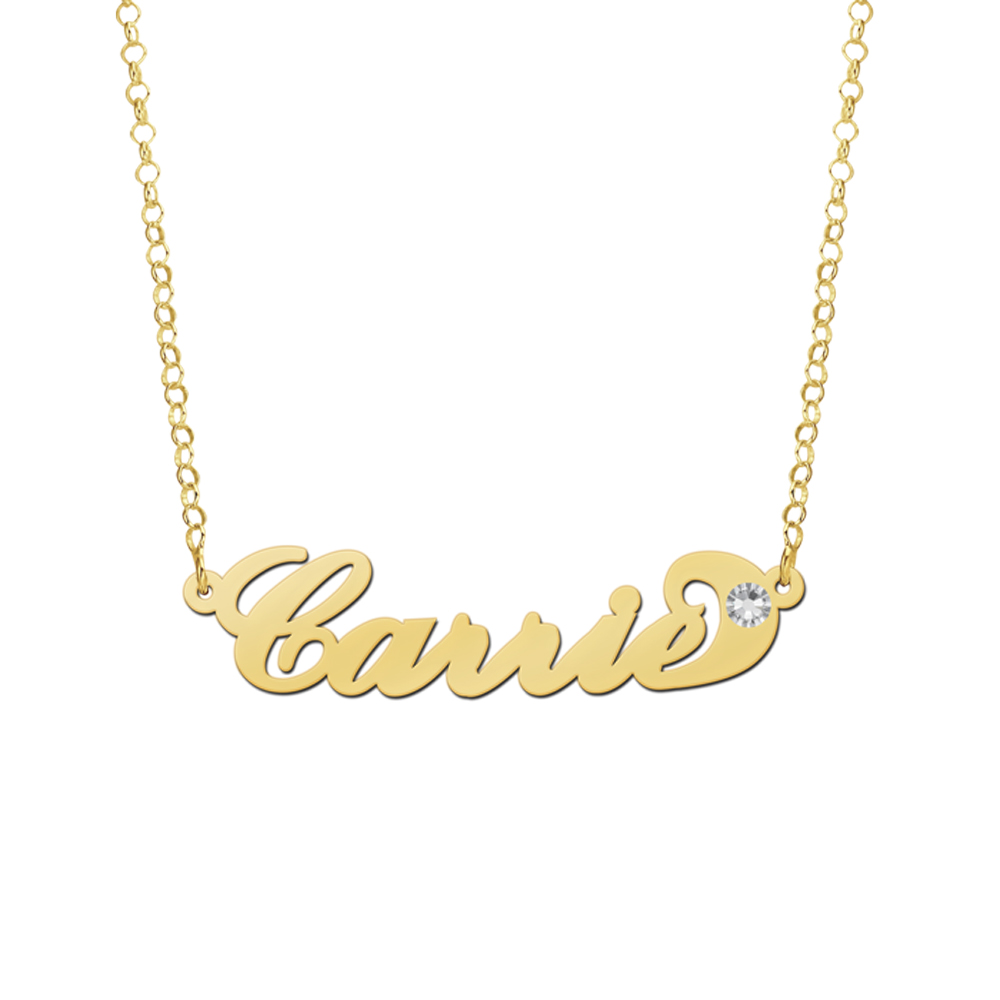 Gold Carrie Style Name Necklace with Zirconia