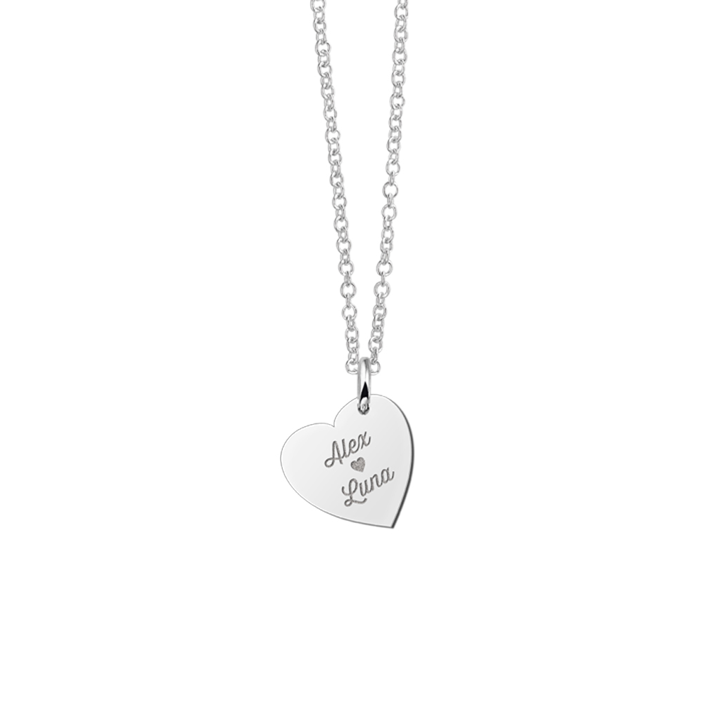 Silver minimalist heart pendant with names