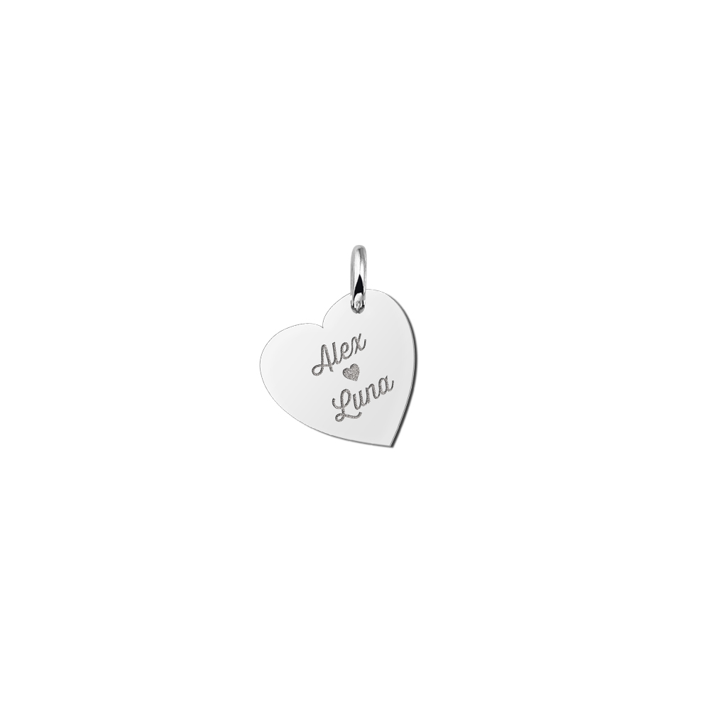 Silver minimalist heart pendant with names