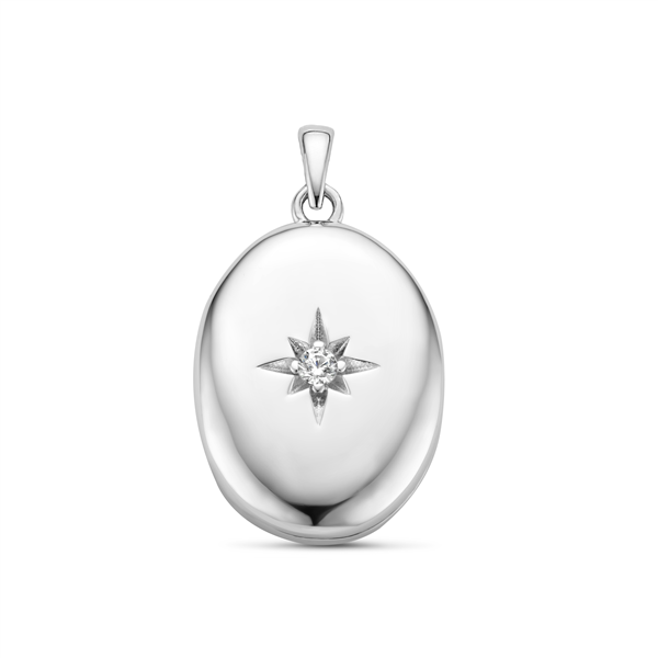 Silver oval medallion with a stone