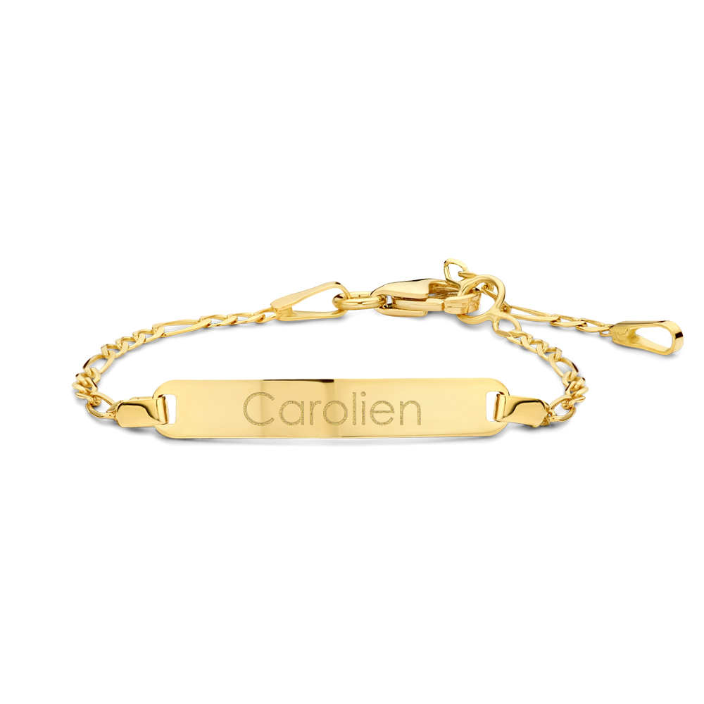 Gold Newborn bracelet with name engraving figaro