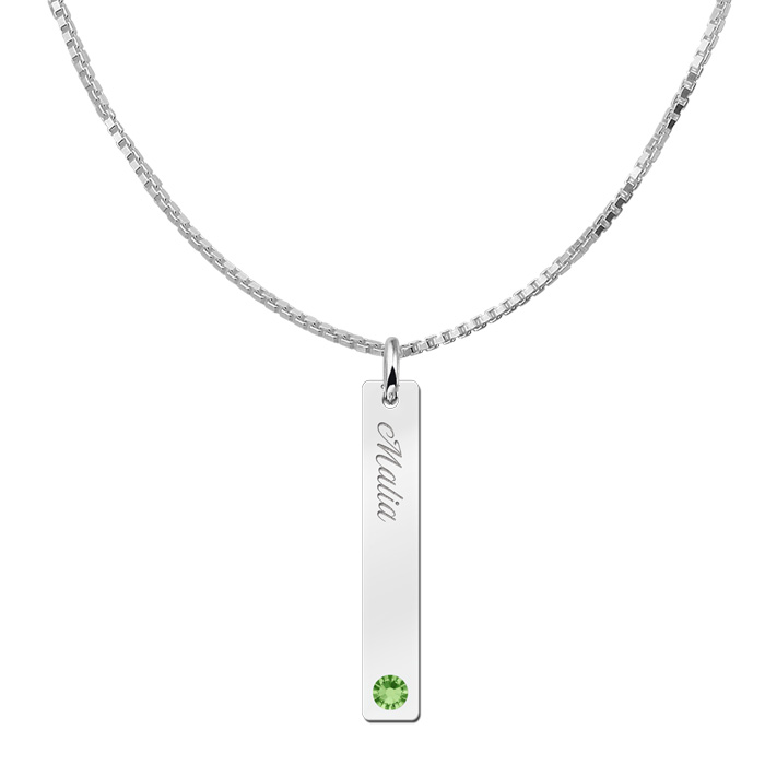 Silver bar necklace pendant with birthstone