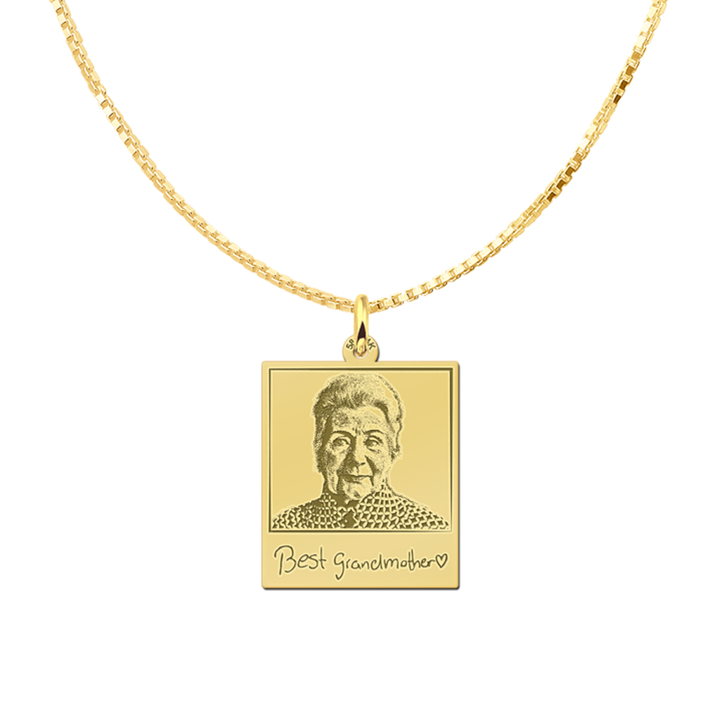 Golden polaroid photo-pendant with own handwriting