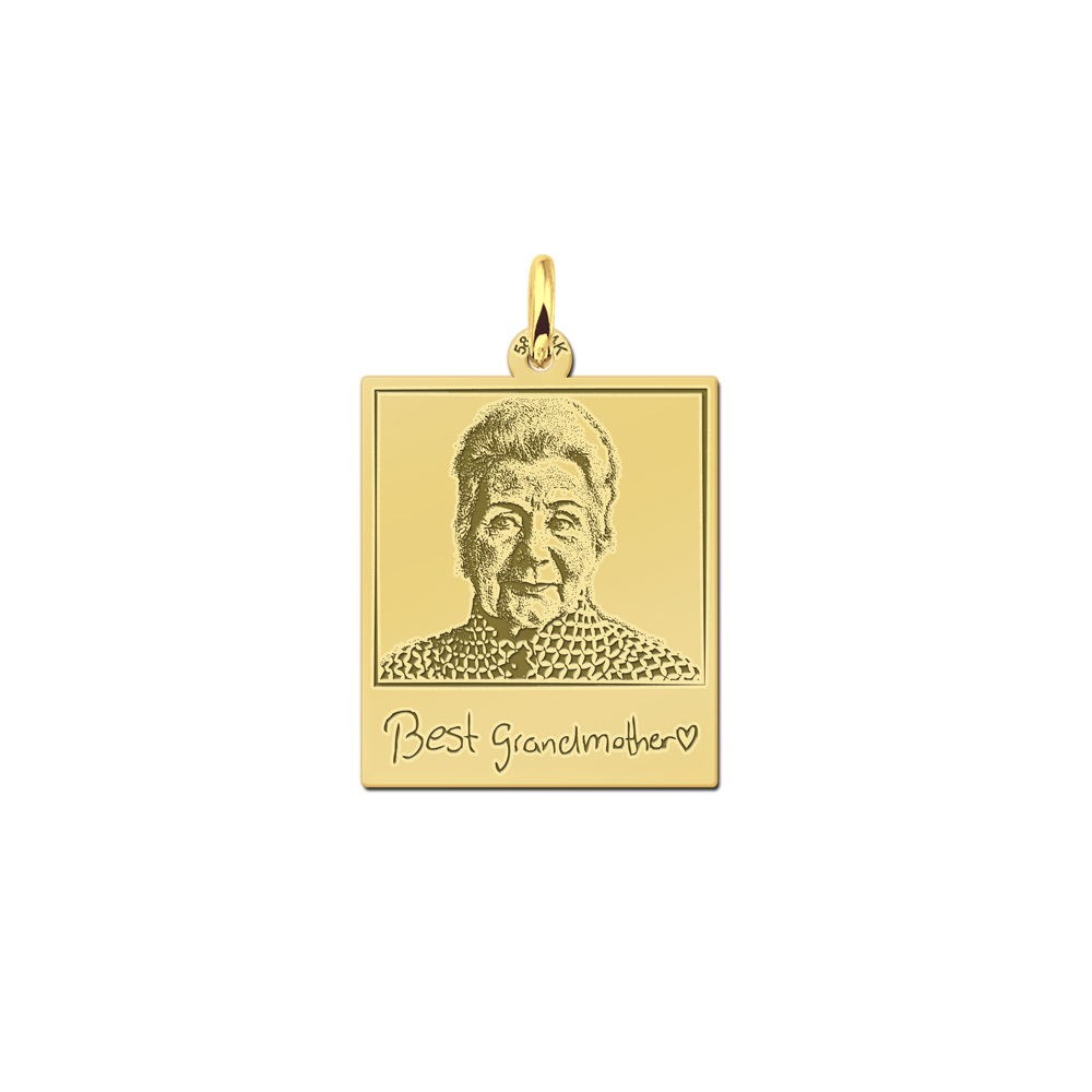 Golden polaroid photo-pendant with own handwriting