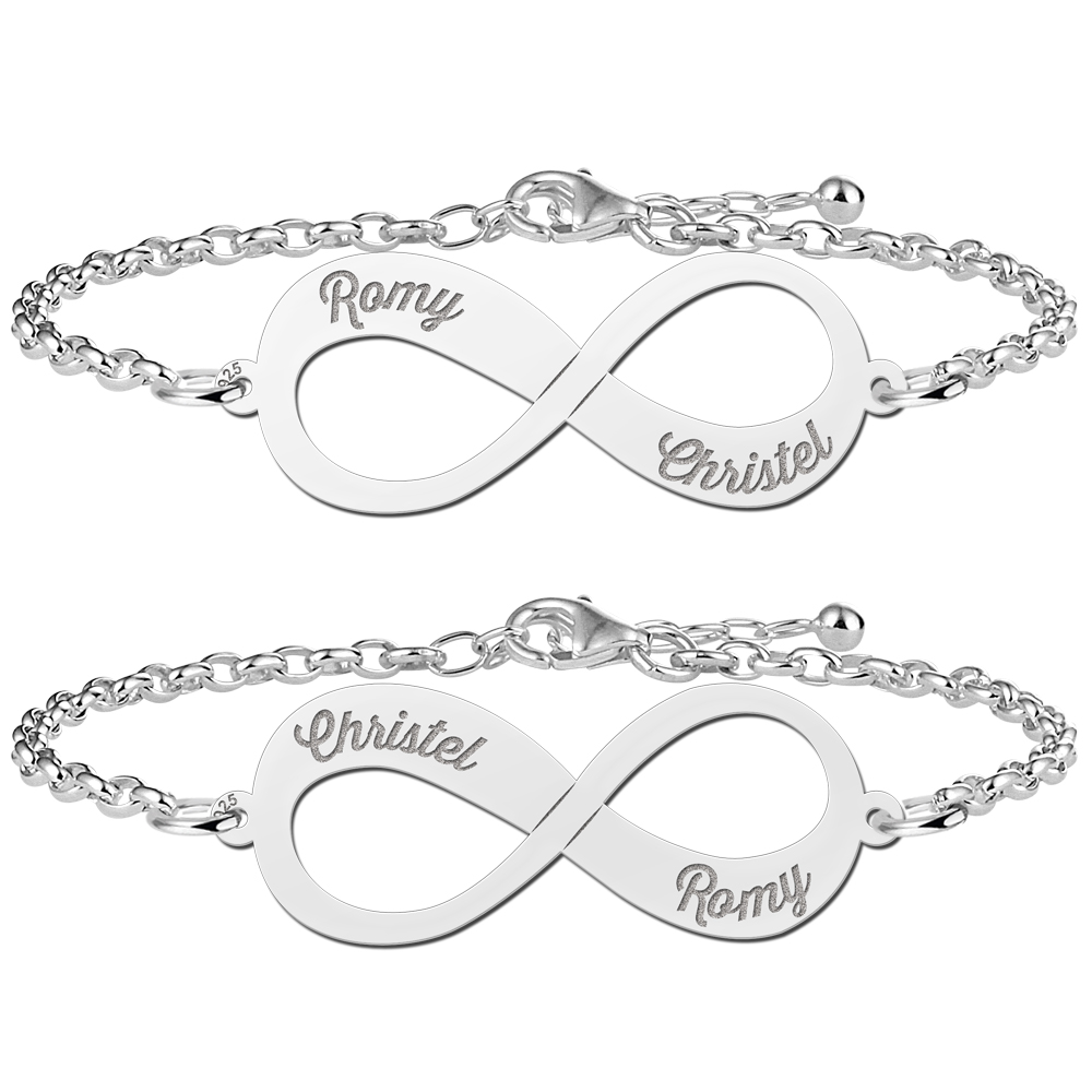 Silver infinity bracelet set
