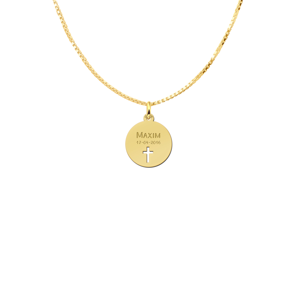 Communion gift golden pendant with cross