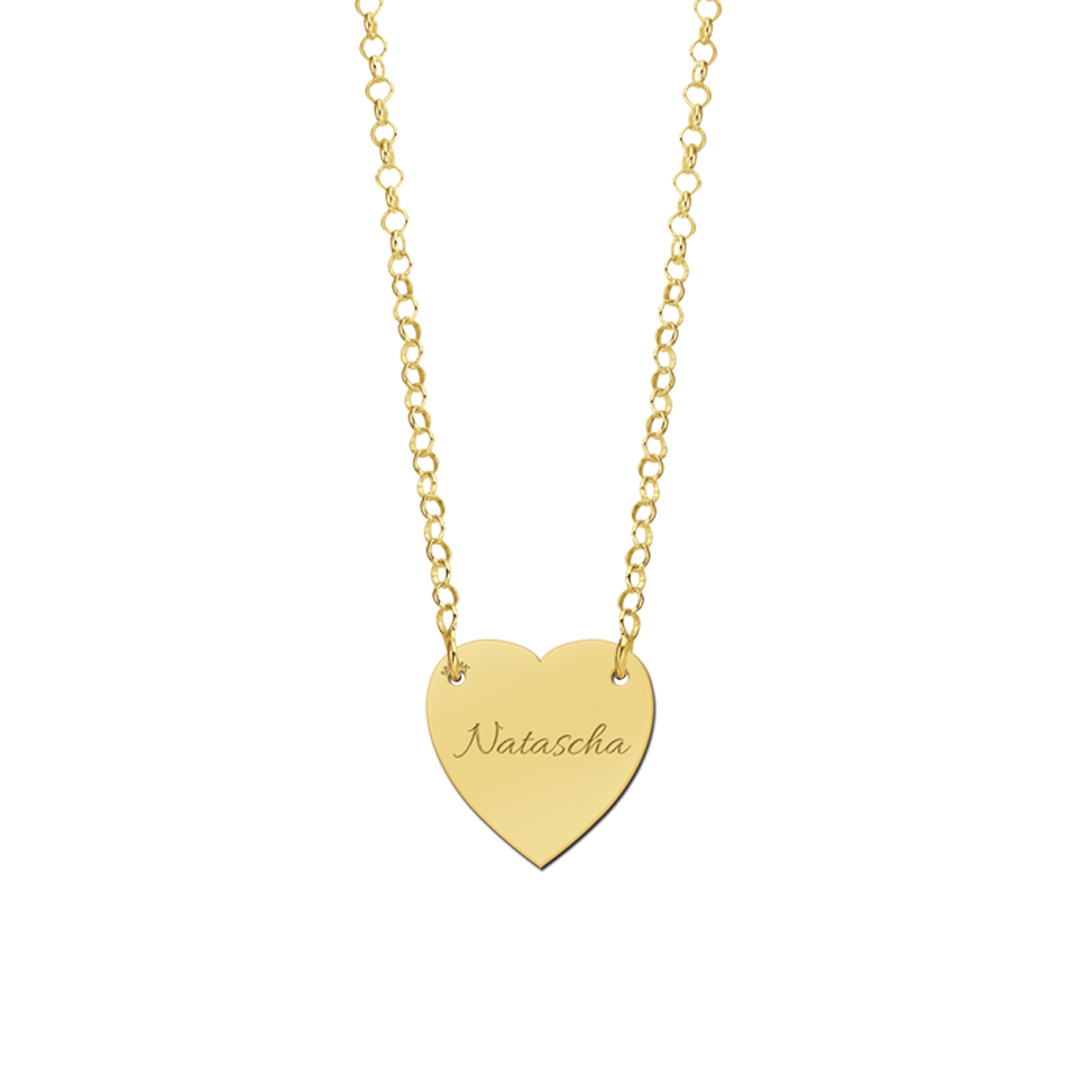 Gold minimalist necklace with heart and engraving