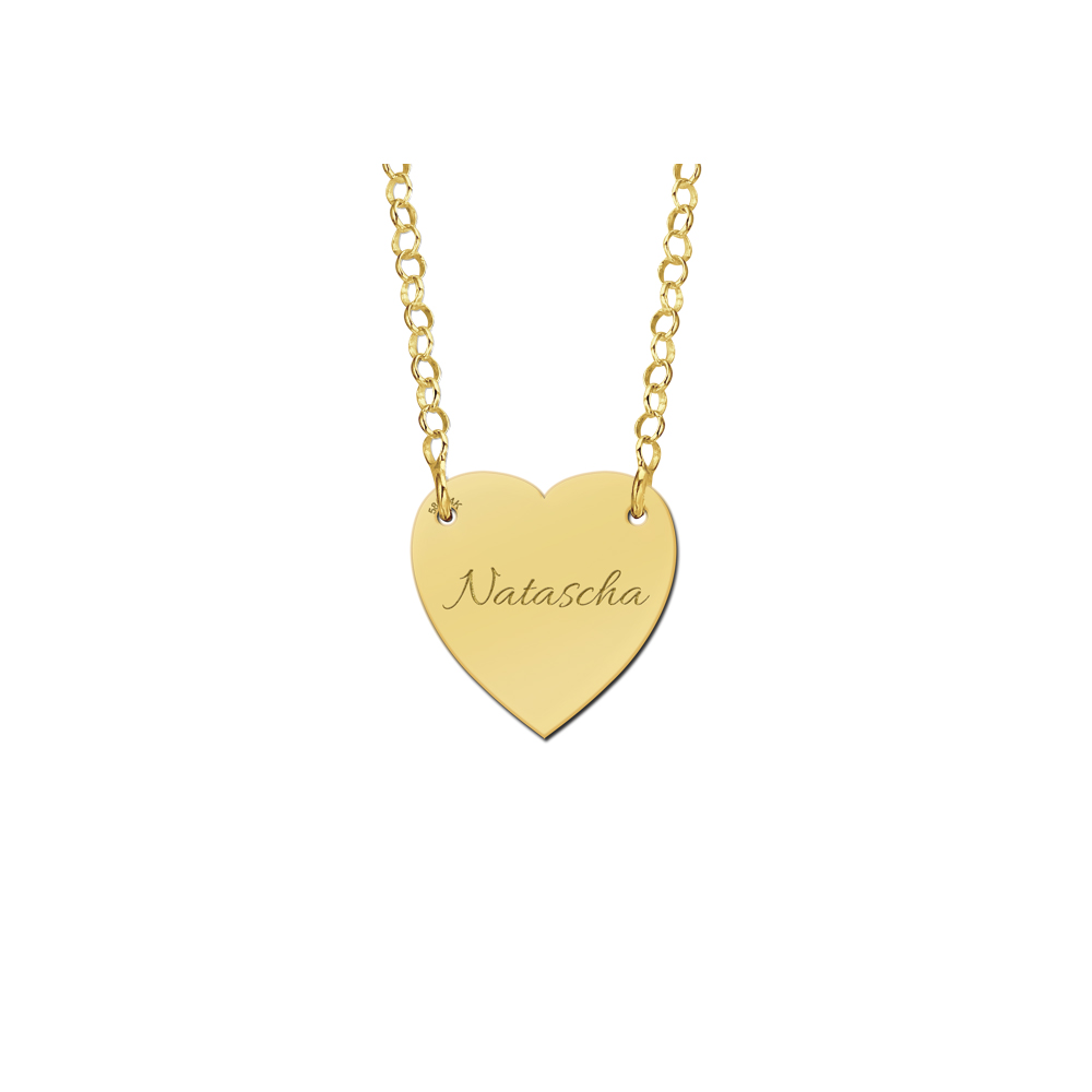 Gold minimalist necklace with heart and engraving