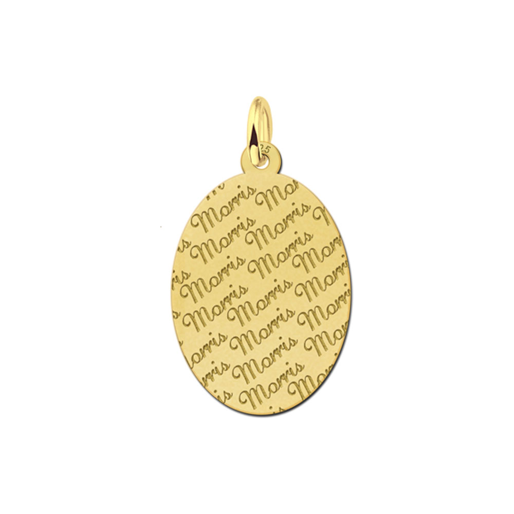 Gold-plated oval pendant with name pattern