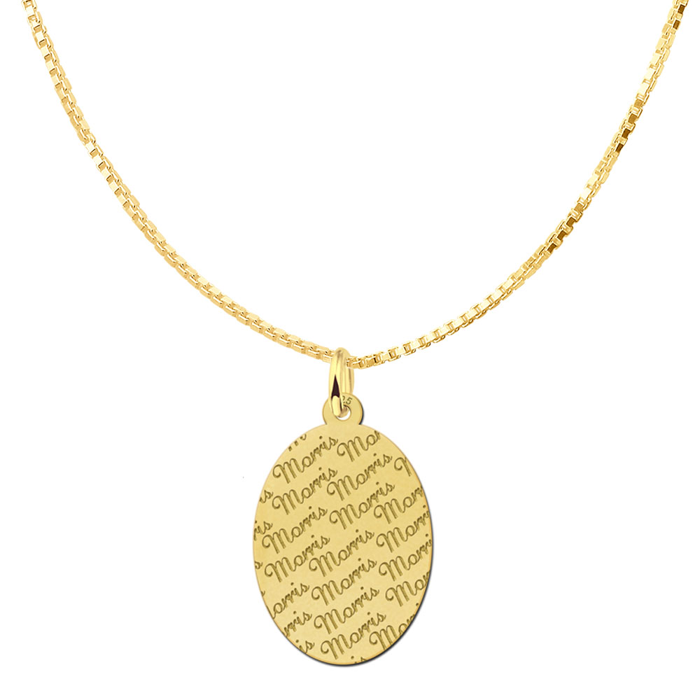 Gold-plated oval pendant with name pattern