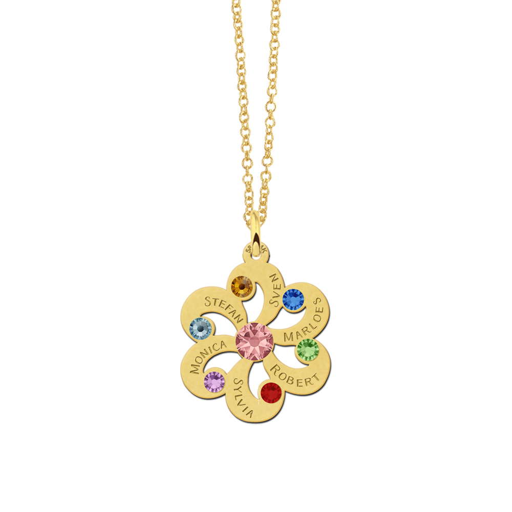 Gold flowers pendant with birthstone