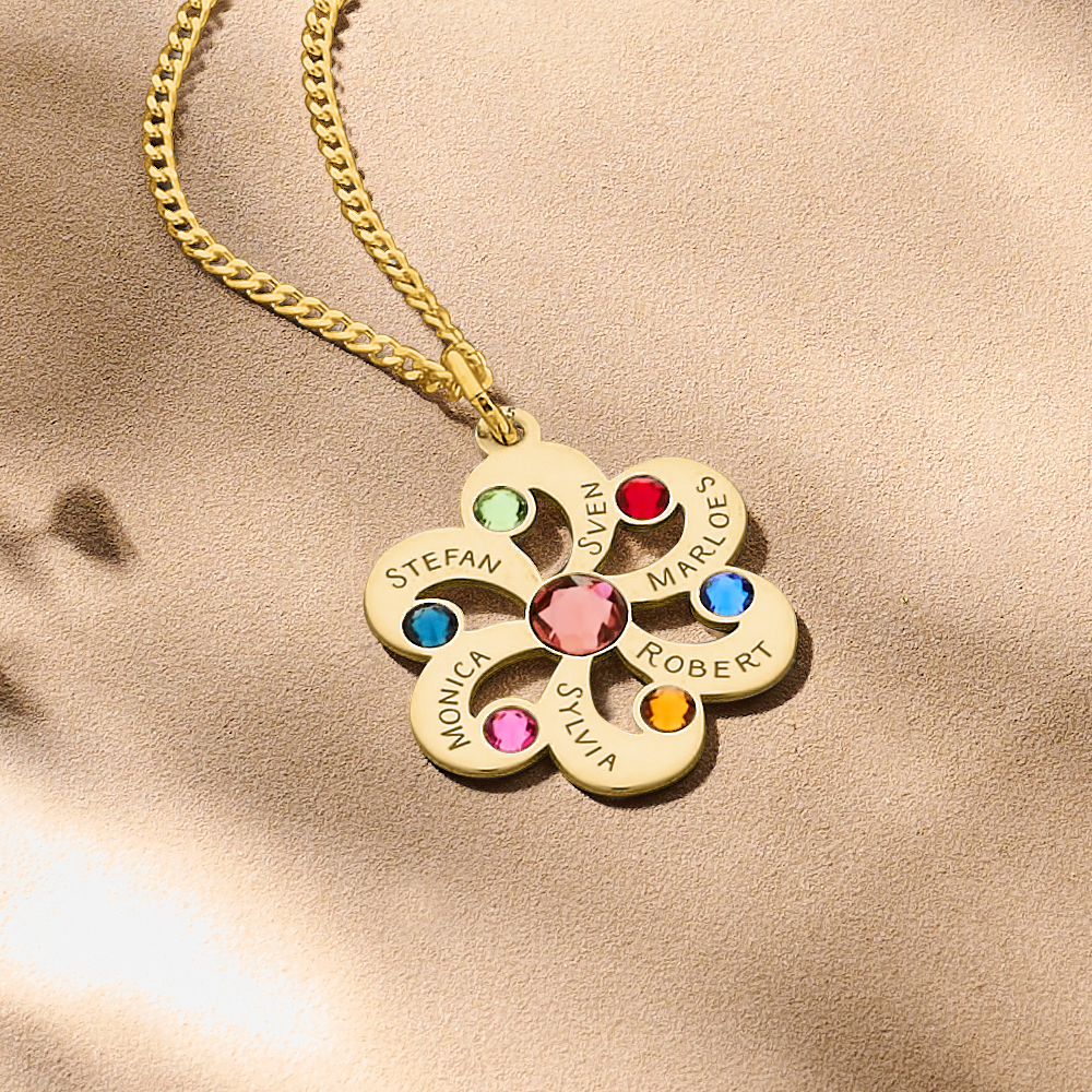 Gold flowers pendant with birthstone