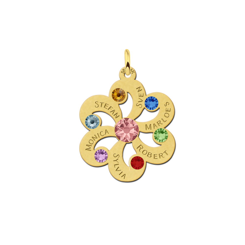 Gold flowers pendant with birthstone