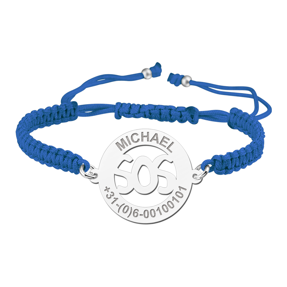 Silver kids bracelet model SOS blue