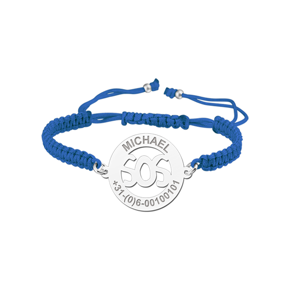 Silver kids bracelet model SOS blue