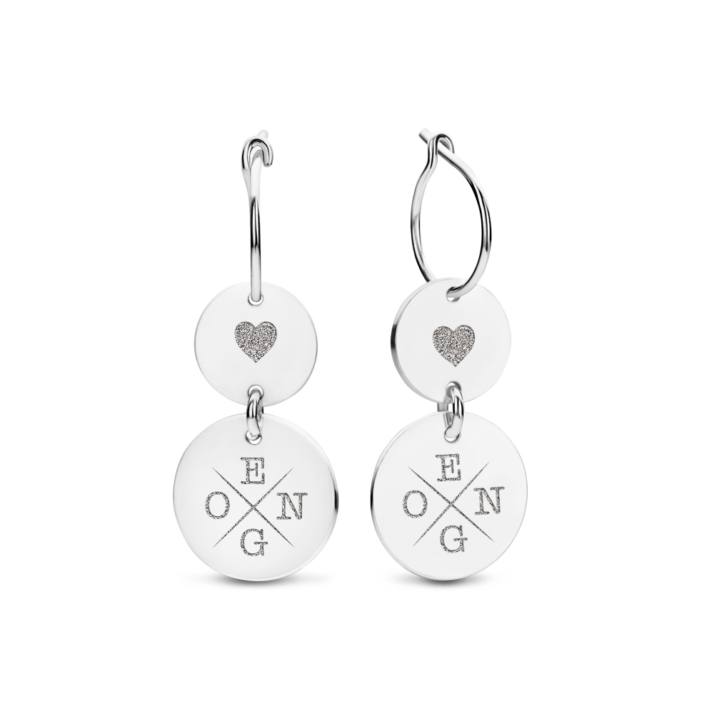Silver earrings with two round forms and initials