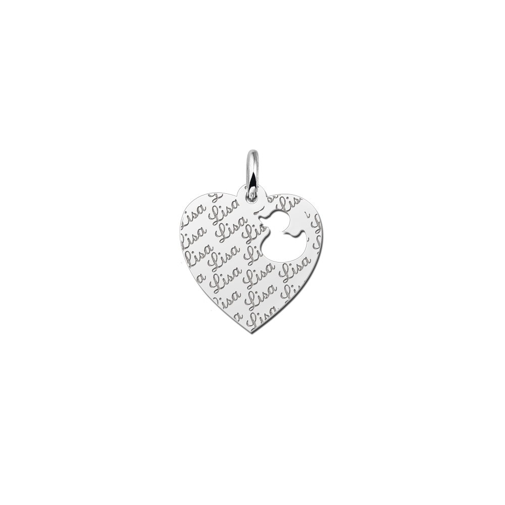Silver Heart Necklace Fully Engraved and Duck Cut Out