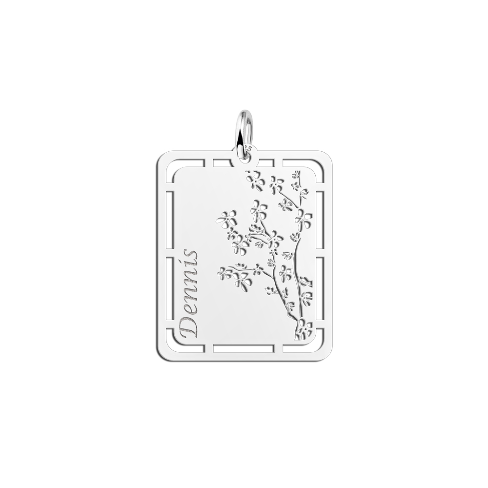 Silver Men's Pendant Cherry Blossom